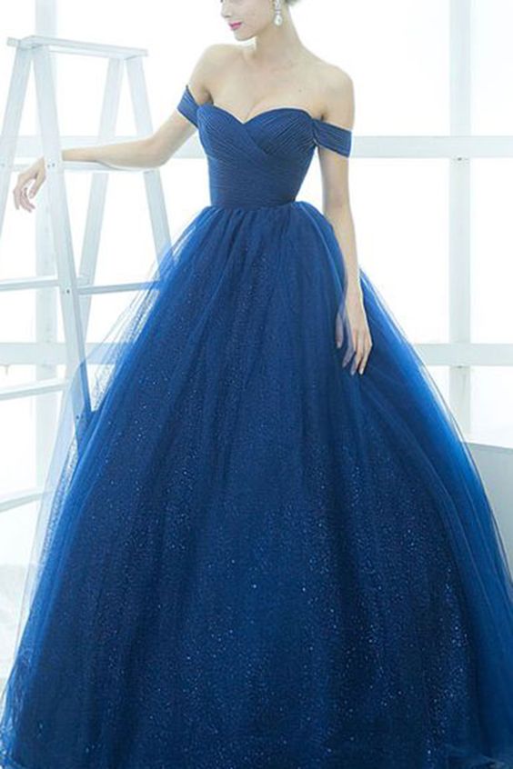 Royal Blue Organza Off-shoulder Simple Ball Gown Dresses,long Dress For Prom M0498