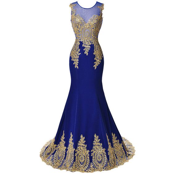 Mermaid Appliques Tank Sleeveless O Neckline Blue Floor Length Long Prom Dress M0509
