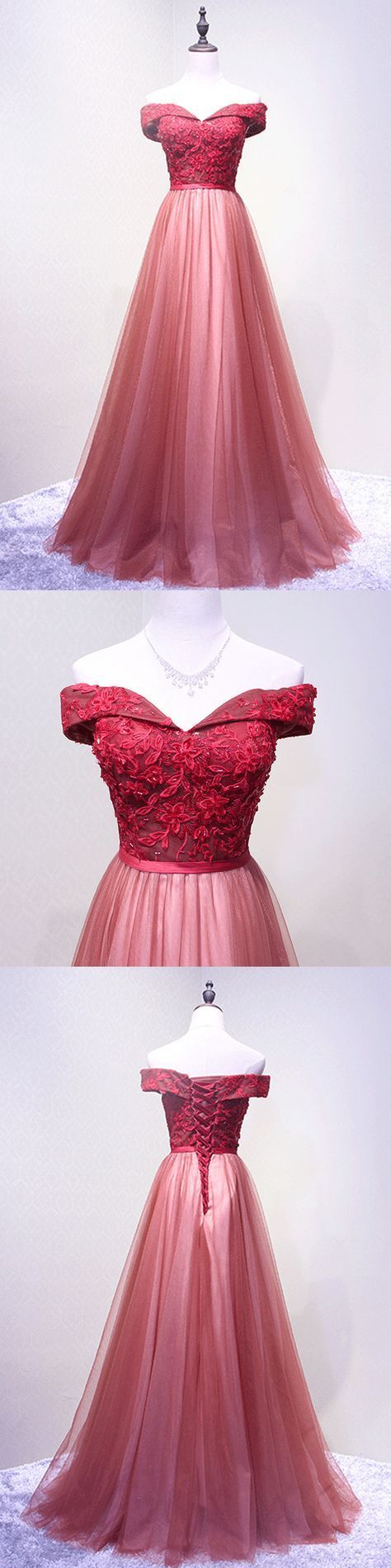 Elegant Dresses, Off-shoulder Evening Dresses, Lace Prom Dresses , Floor-length Prom Dresses M0526