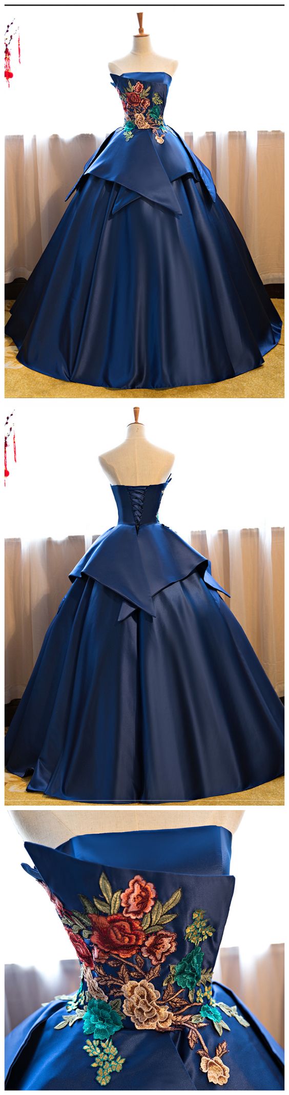 Royal Blue Floor Length Strapless Long Plus Size Prom Dress main image 1