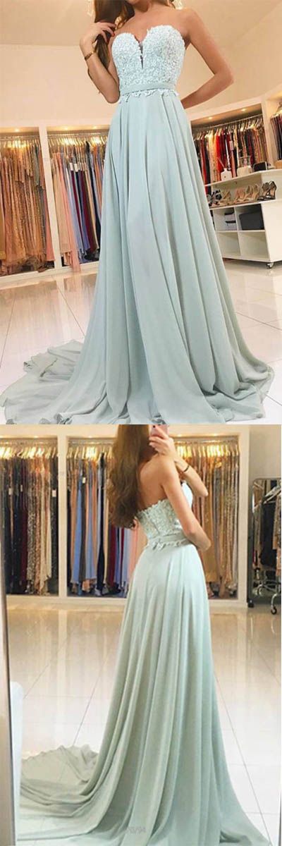Elegant Sweetheart Lace Evening Dress Long Chiffon Prom Dress M0840
