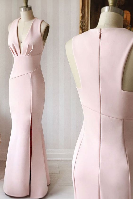 Pink Satin Mermaid Long Prom Dress, Pink Evening Dress M0846