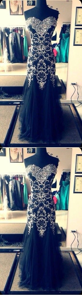 Black Prom Dresses Sheath Sweetheart Floor-length Rhinestone Long Prom Dress M0855