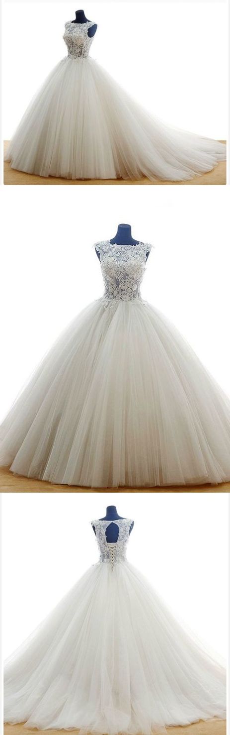 Ball Gown Wedding Dresses Sweep Brush Train Appliques Sexy Bridal Gown M0871