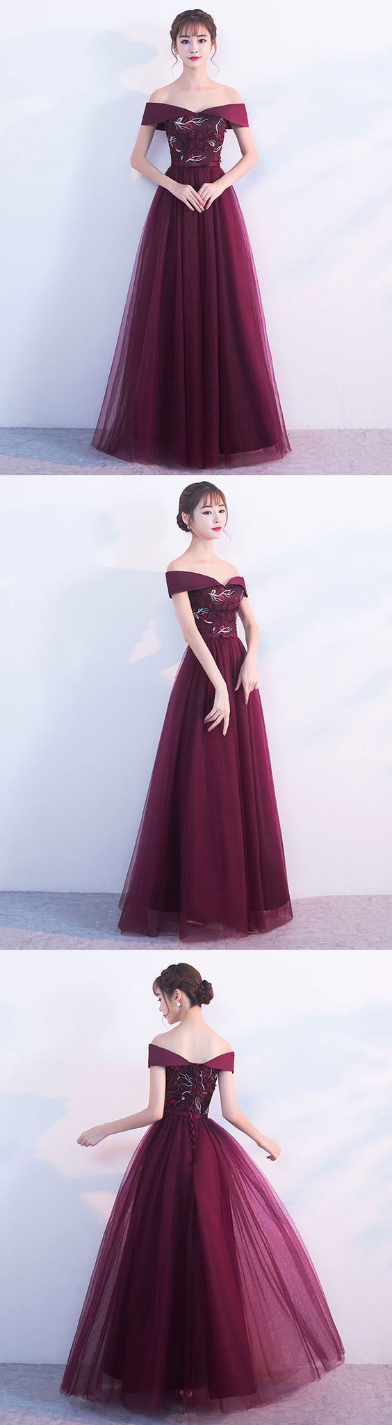 Burgundy Long Prom Dress, Burgundy Evening Dress M0924