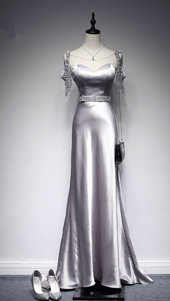 Scoop Sheer Beaded Mermaid Long Prom Dress, Evening Dress