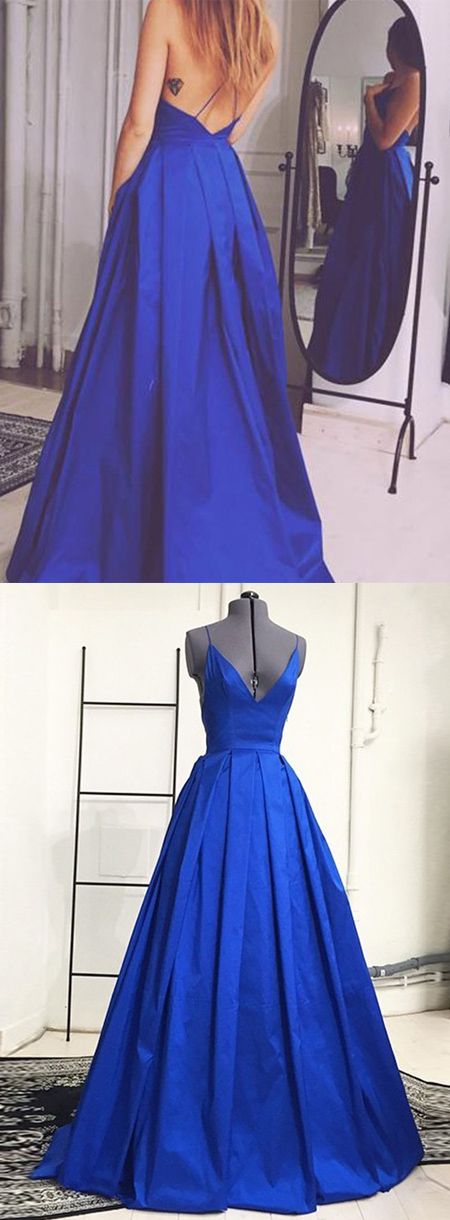 Simple Royal Blue Prom Dress - V-neck Sleeveless Floor Length Backless M1039