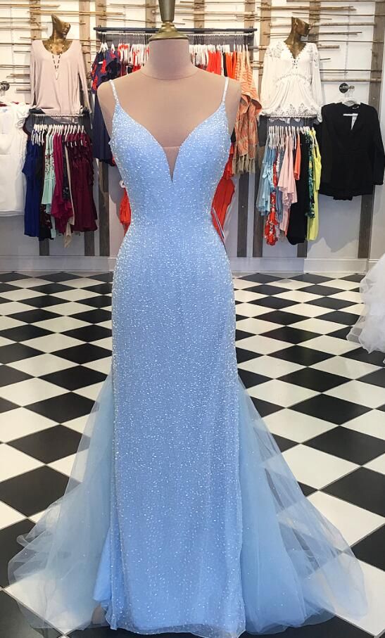 Sparkly Sequins Blue Mermaid Long Prom Dress M1087 On Luulla 7908