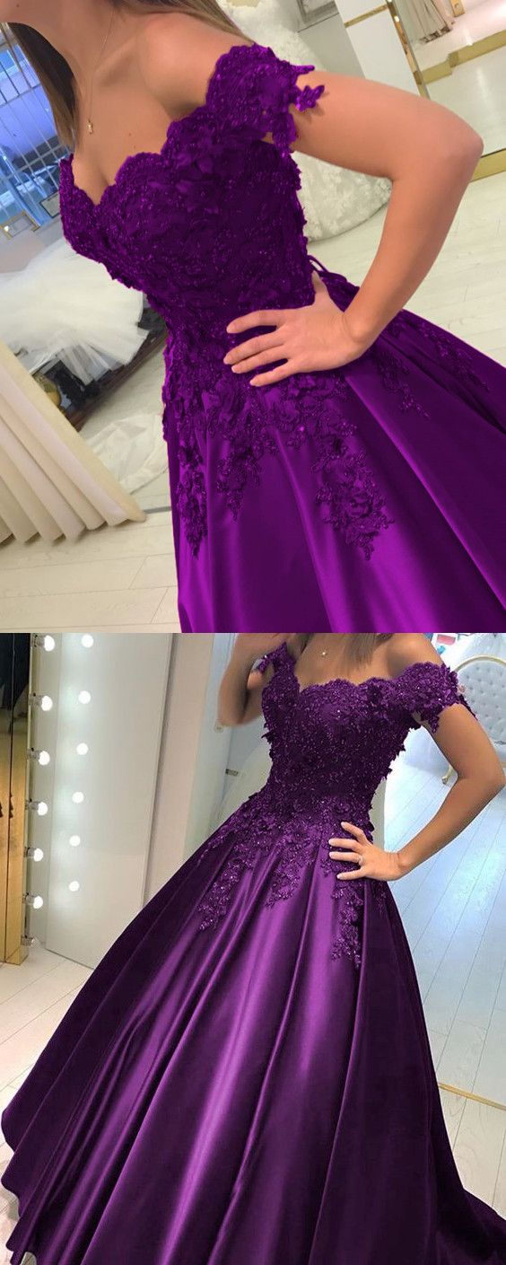 Grape Satin Ball Gowns Prom Dresses V-neck Off The Shoulder Quinceanera Dresses M1108