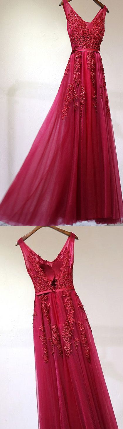 Burgundy Prom Dresses, Long Evening Dresses, Prom Dresses A-line Burgundy Tulle Prom Dress/evening Dress M1141