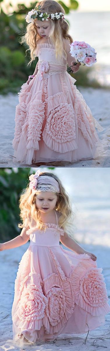 A-line Spaghetti Straps Backless Flower Girl Dresses With Flowers M1185