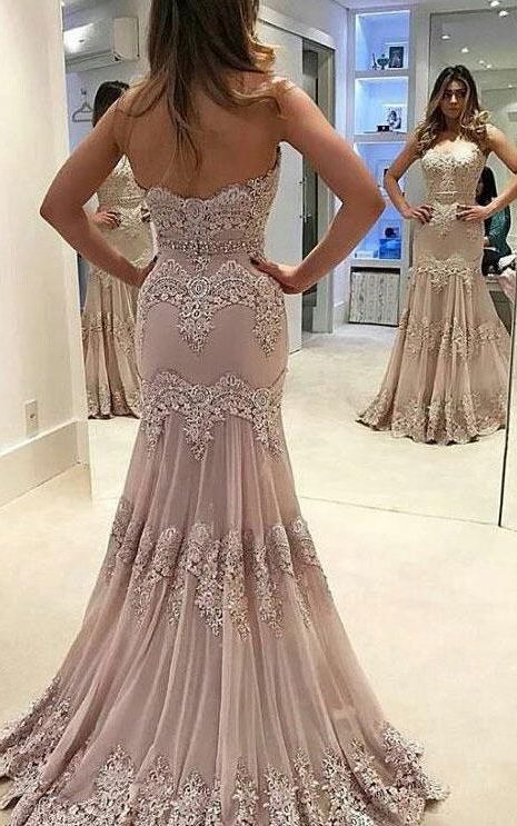 Vintage Strapless Sweetheart Lace Mermaid Long Prom Dresses M1220