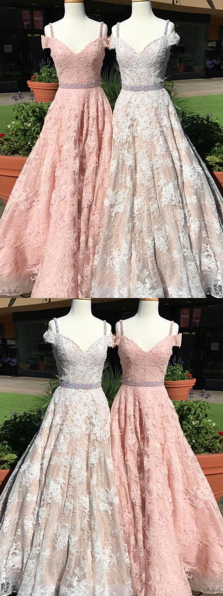 A Line Halter White Tulle Prom Dress with Pink Embroidery LBQ2145