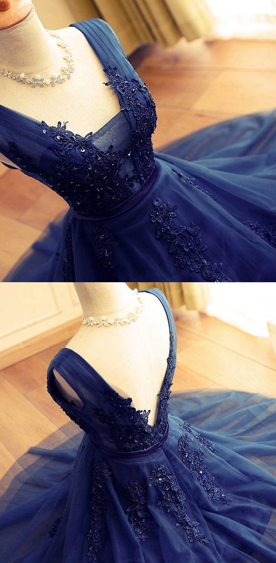 Sleeveless Navy Prom Homecoming Dresses Suitable Short A-line/princess Applique Backless Dresses M1248