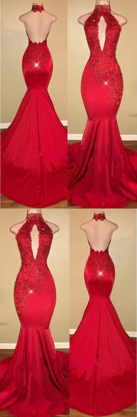 Mermaid Halter Lace Appliques Prom Dresses LBQ3318