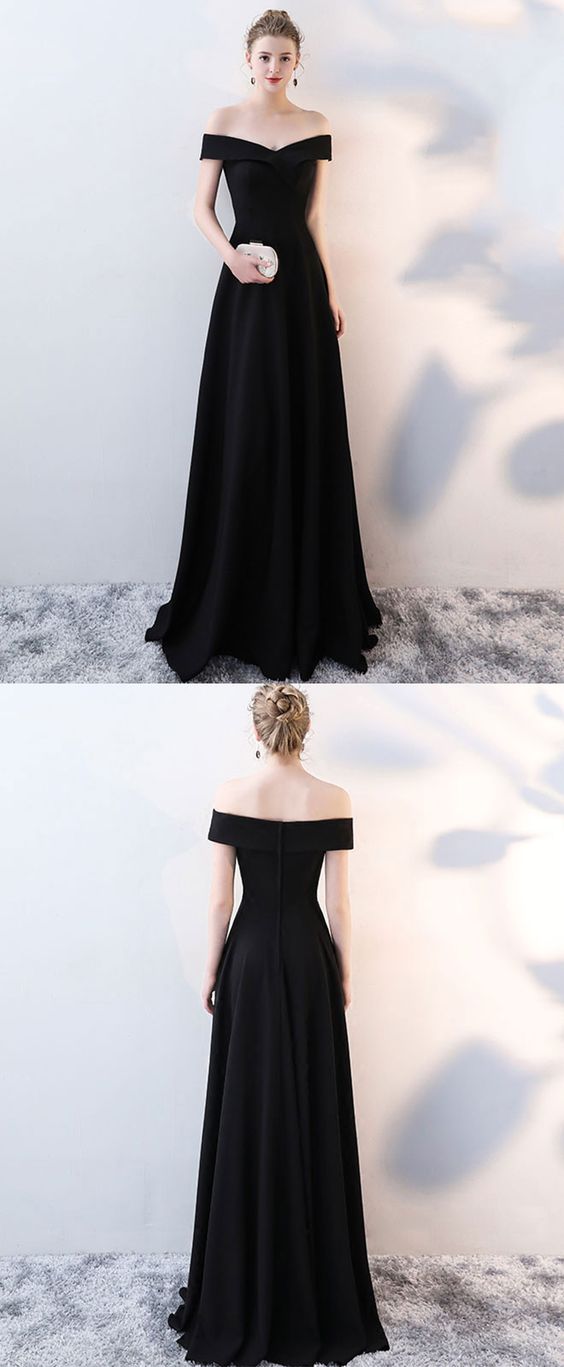 Simple Black V Neck Long Prom Dress, Black Evening Dress M1651