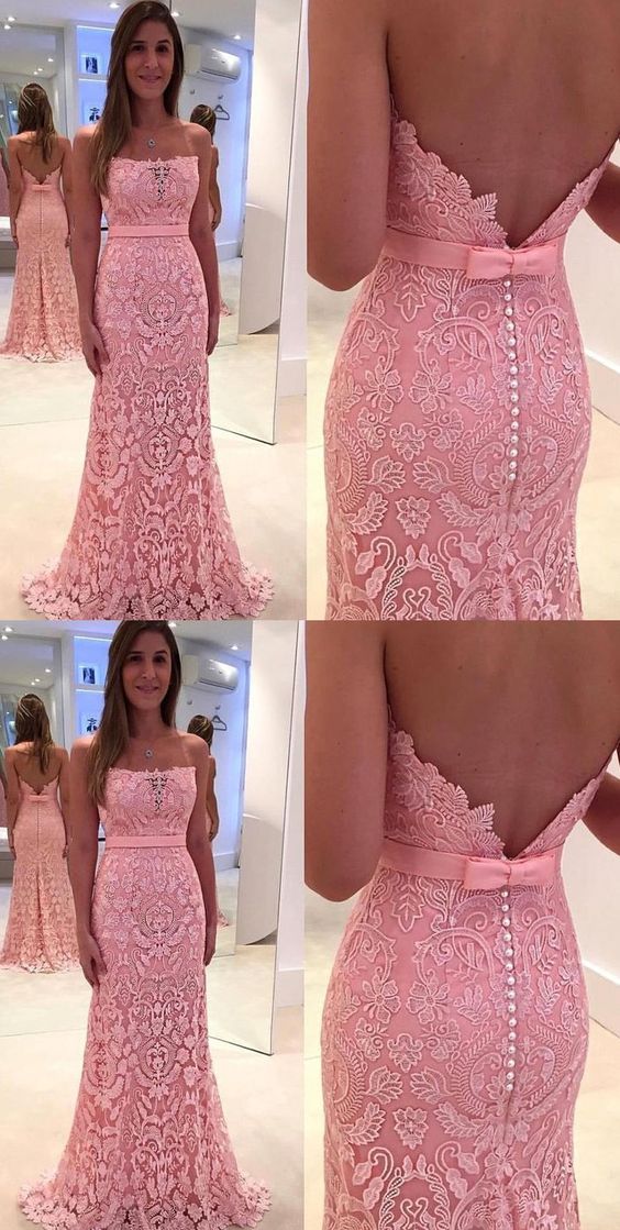 Pink Prom Evening Dress Luxurious Long Evening Dresses With Mermaid/trumpet Open-back Bowknot Dresses M1655