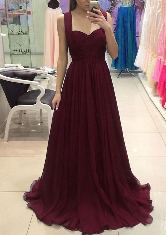 Burgundy Chiffon Long Prom Dress, Burgundy Evening Dress, Burgundy Bridesmaid Dress M1805