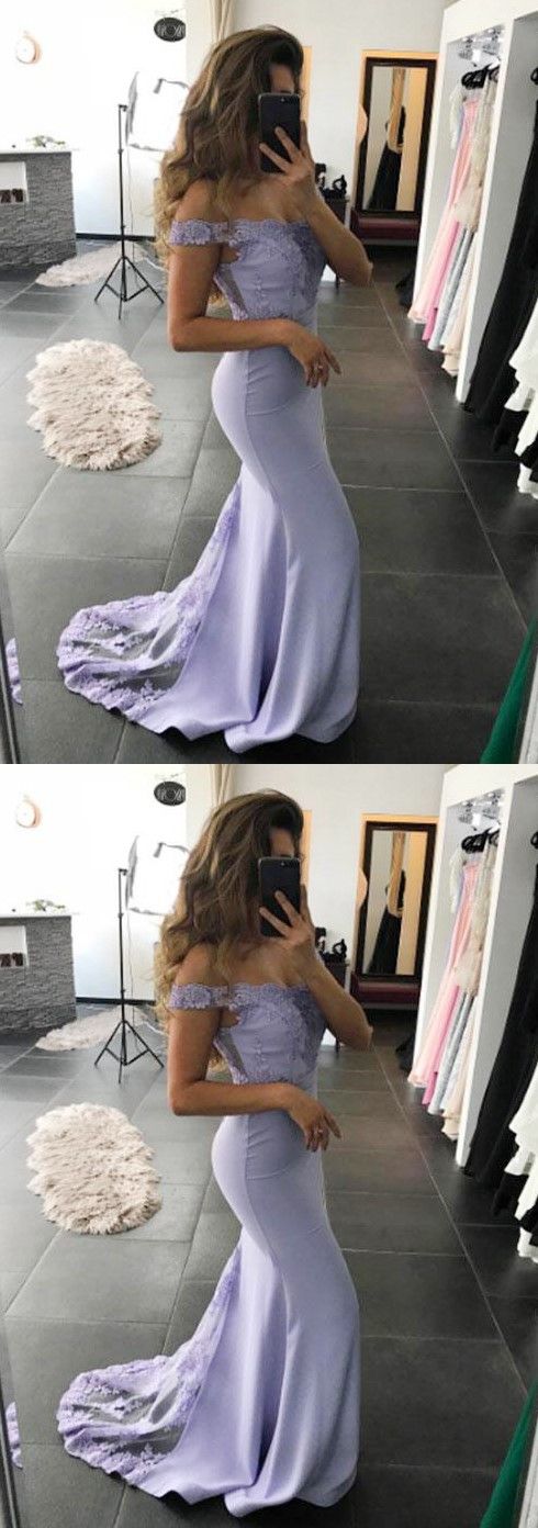 Mermaid Off-the-shoulder Lavender Evening Prom Dress With Appliques M1883