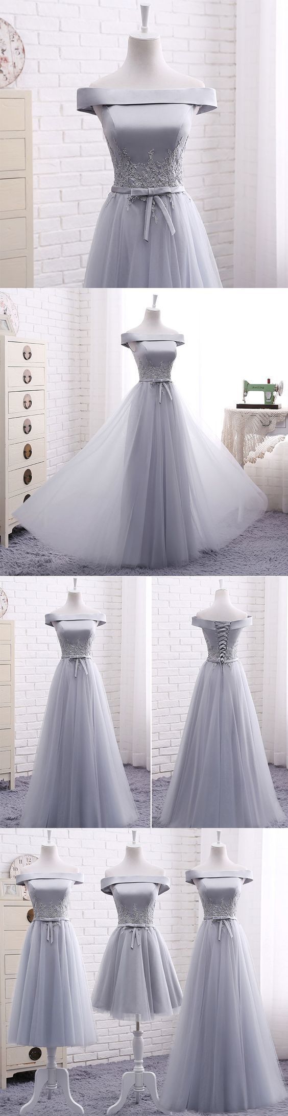 Elegant A Line Gray Off Shoulder Long Prom Dress, Short Evening Dresses,formal Evening Gown, M1948