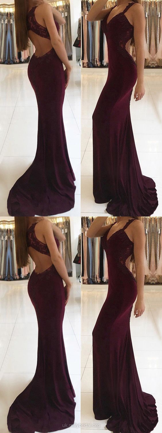 Trumpet/Mermaid V-neck Appliques Prom Dresses