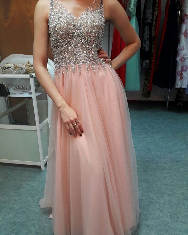 Prom Dress,modest Prom Dress,elegant Pink Chiffon V Neck Long Prom Dresses M2003