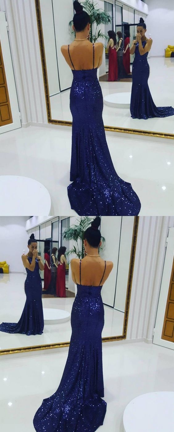 Royal Blue Prom Dress,sequin Prom Dress,long Mermaid Prom Dress,spaghetti Straps Prom Dress,sexy Party Dress,long Evening Dress,formal Gowns