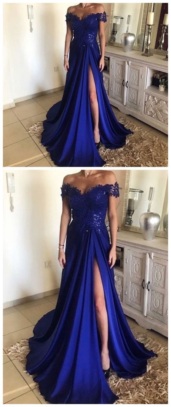 royal blue off the shoulder homecoming dress