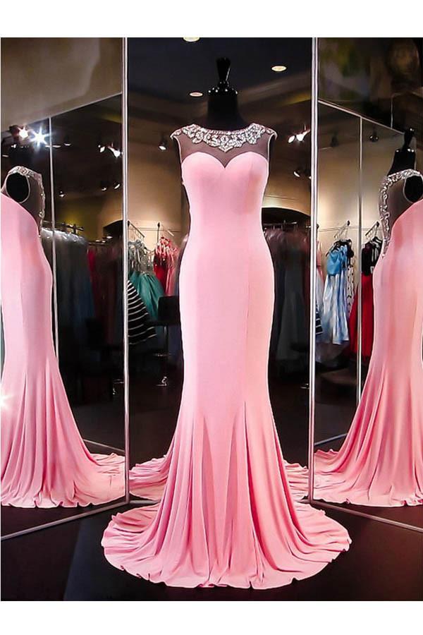High Quality A-line Mermaid Satin Pink Long Prom Dress Evening Dress M2047