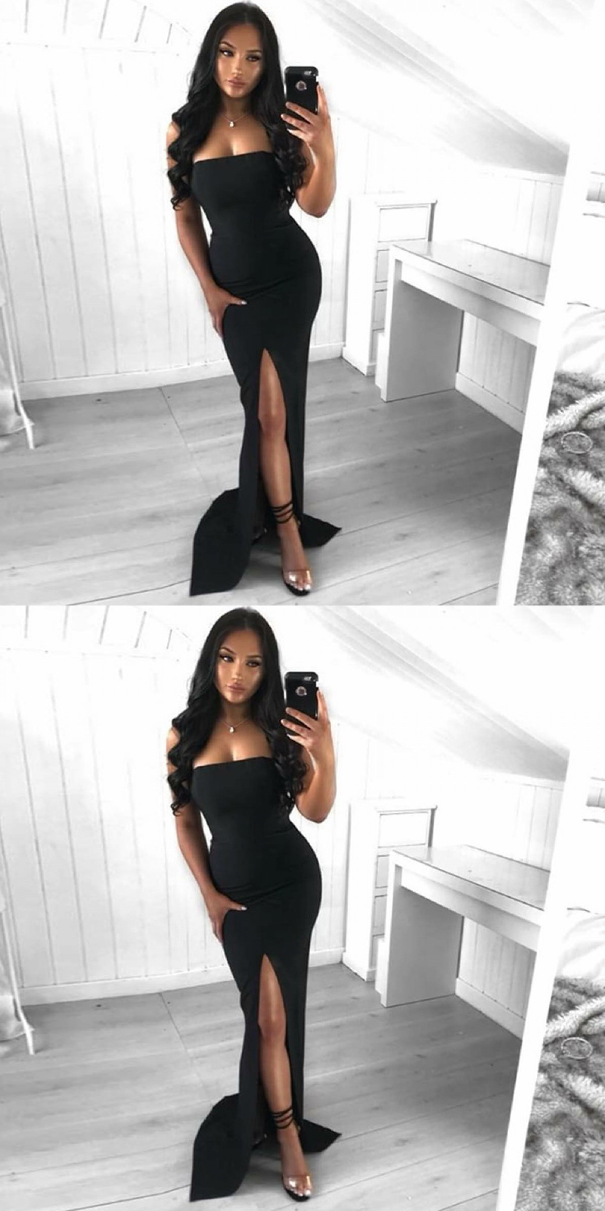 Mermaid Strapless Ruffle Lace-Up Prom Dress With Sweep Train Black main image 1