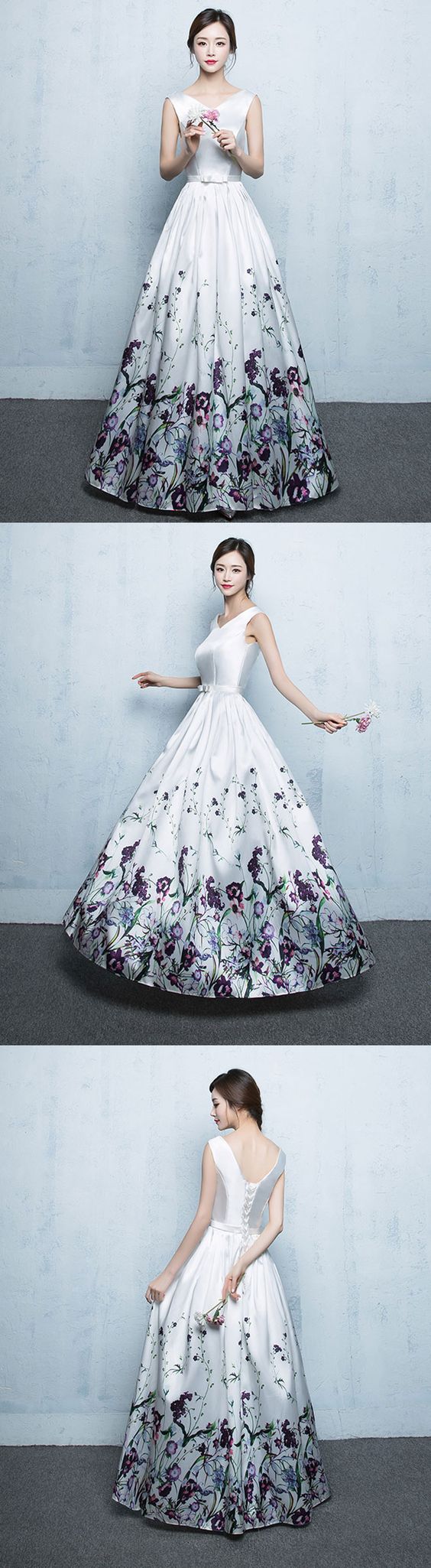 White Floral Pattern Long Prom Dress, White Evening Dress M2440 on Luulla