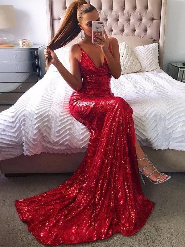 sparkly long red dress