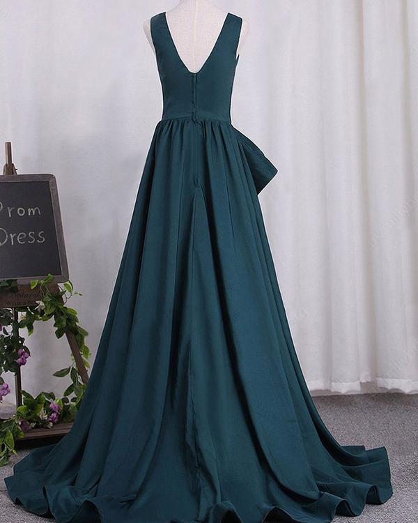 Chic Hunter Green Prom Dresses V-Neck Satin Long 2018 Pageant Gowns ...