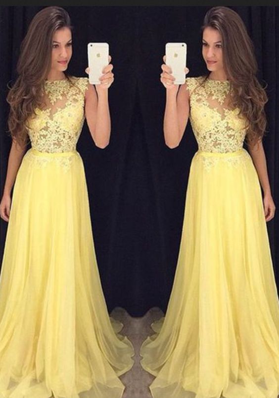 Elegant Yellow Chiffon Prom Dress,long Prom Dress,beautiful Prom Dresses M2973