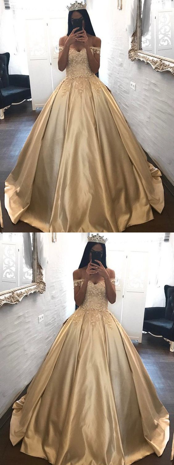 Ball Gown Prom Dresses Off-the-shoulder Appliques Satin Prom Dress/evening Dress M3000