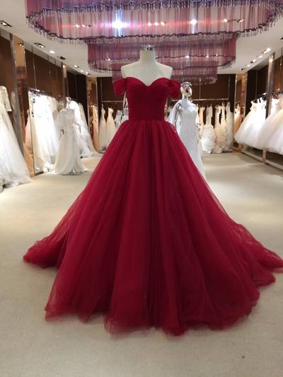 Sexy Off Shoulder Sleeves Prom Dress,ball Gown Burgundy Prom Dress,sexy Burgundy Evening Dress M3052