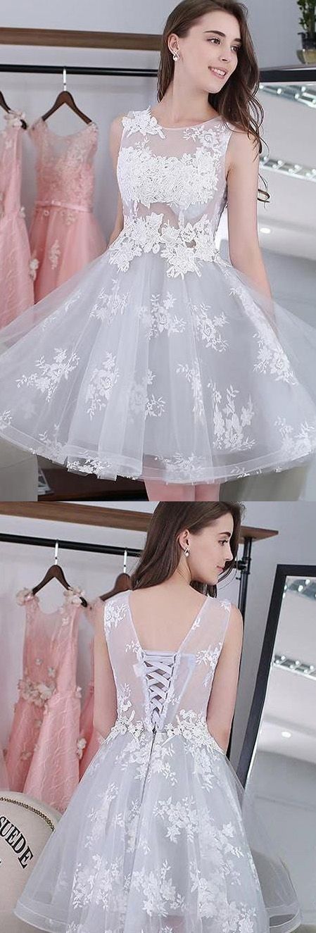 Mini Homecoming Prom Dress Short Silver Dresses With Lace Up Applique Round Luscious Homecoming Dresses M3259
