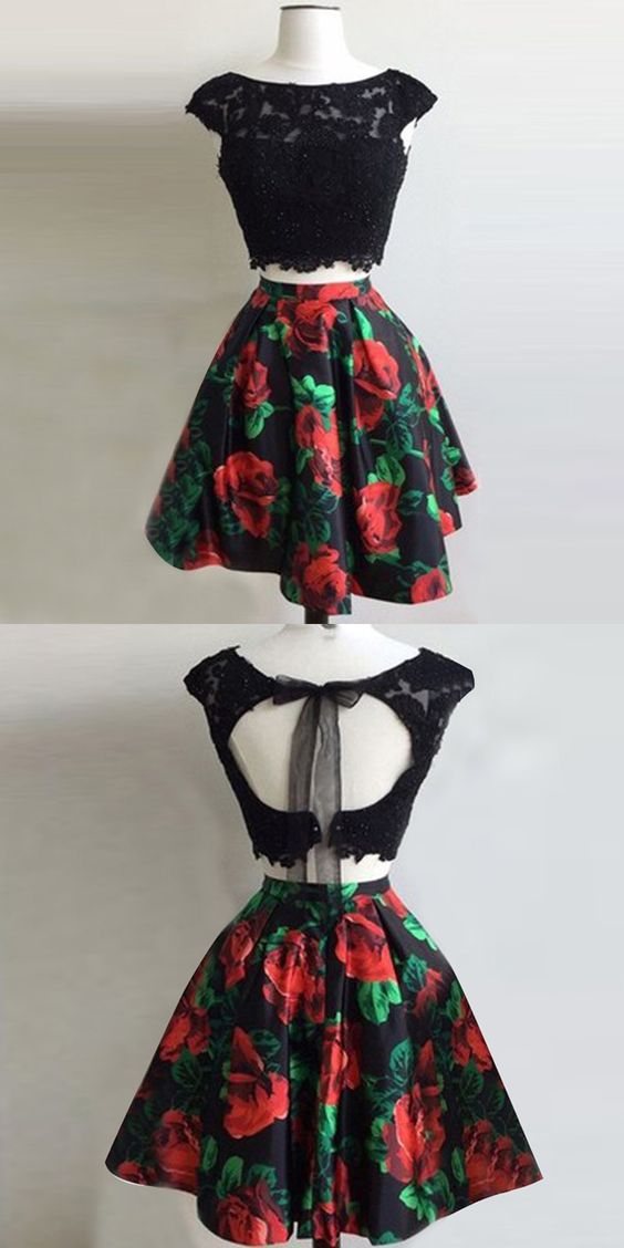 black floral homecoming dress