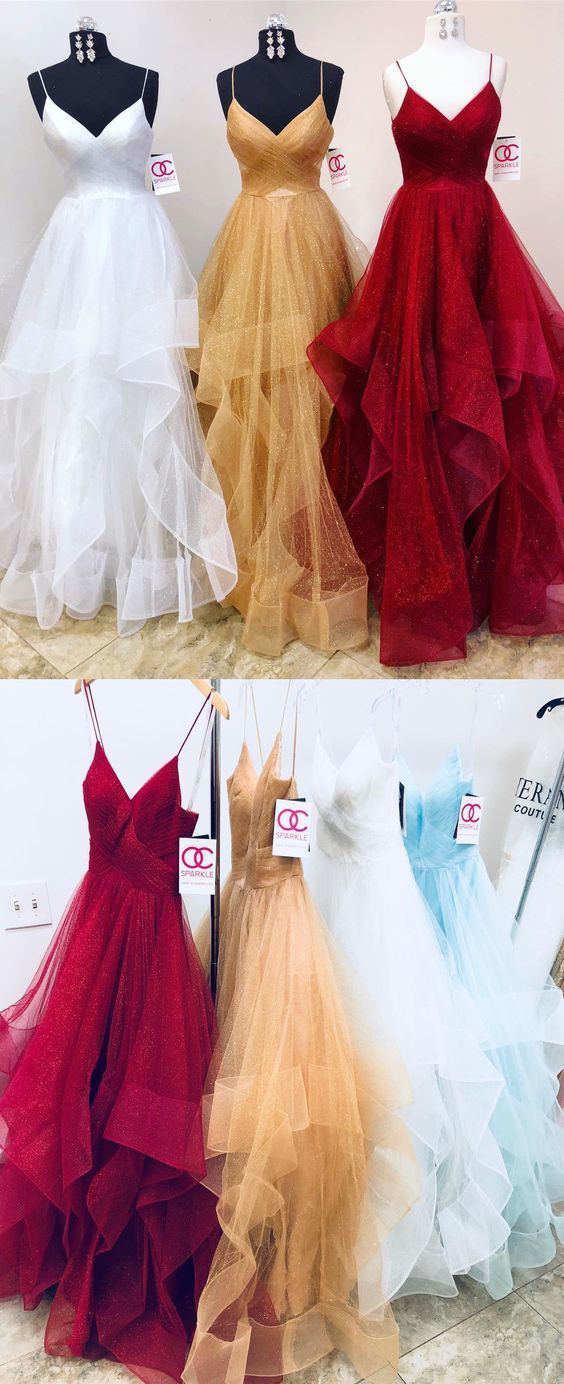 Long Prom Dresses, Gorgeous Straps Prom Dress, White Long Prom Dress, Champagne Prom Dress, Red Prom Dress M3621