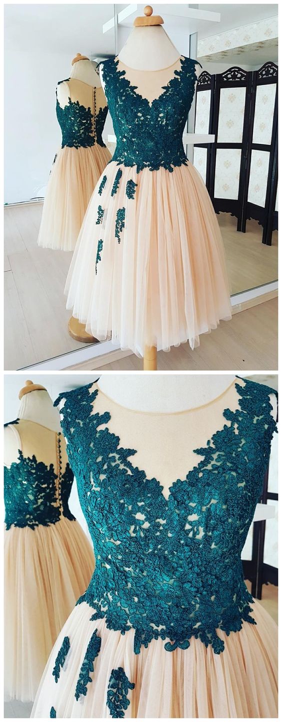 See Through Short Homecoming Dresses Lace Top Tulle Homecoming Dresses M3673
