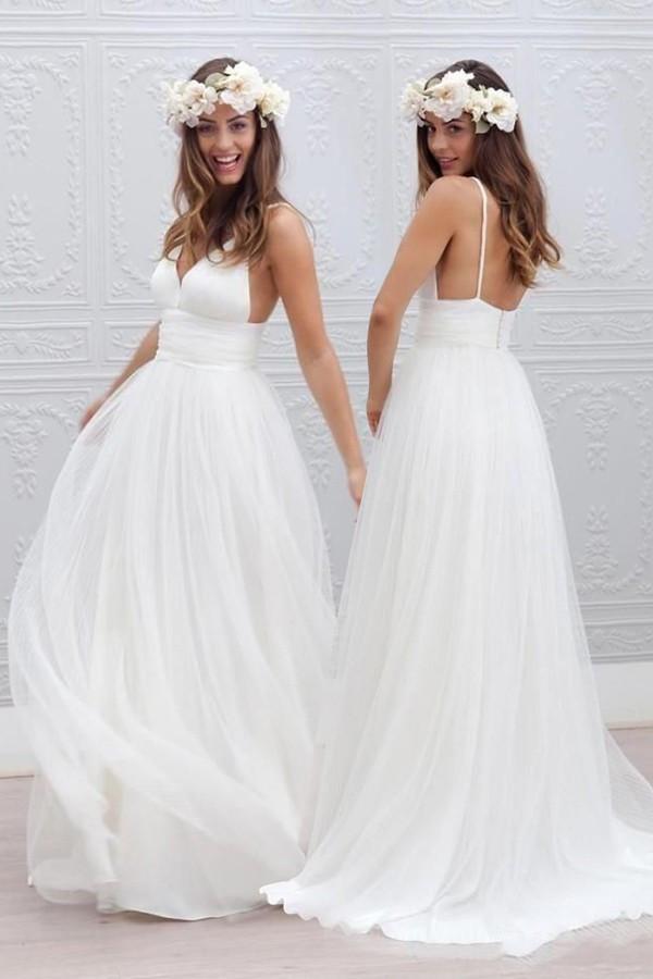 Simple V Neck Floor Length Wedding Dress With Ruched Sash M3969 On