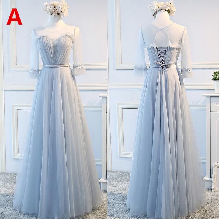 Mismatched Long Tulle Bridesmaid Dress, A-line Bridesmaid Dress, M4596