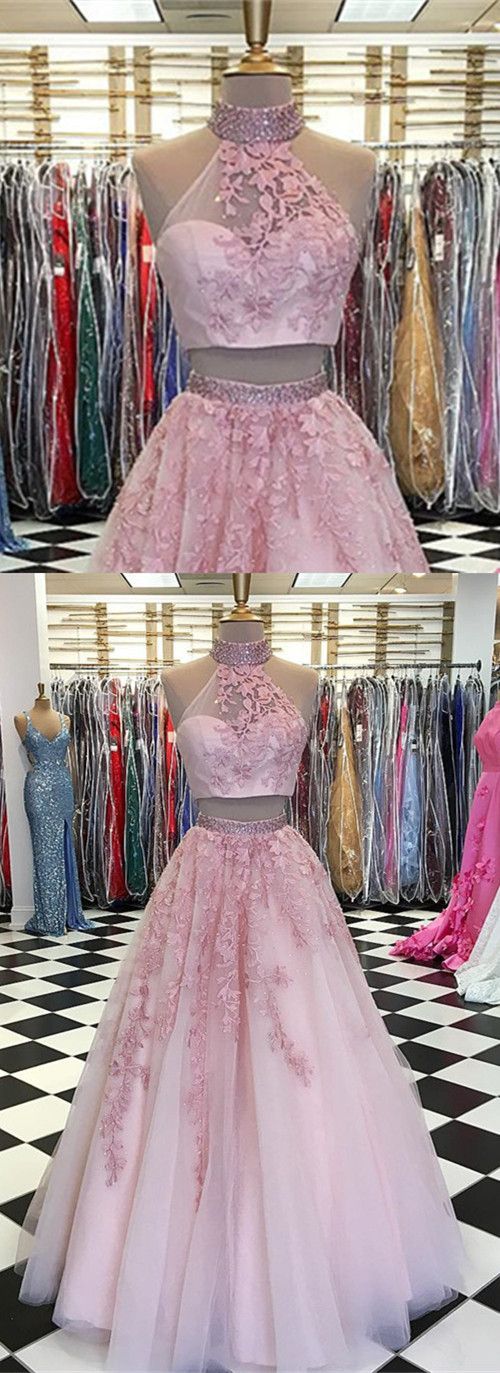 Two Piece Tulle Ball Gowns Quinceanera Dresses Beaded High Neck With Lace Embroidery M4718