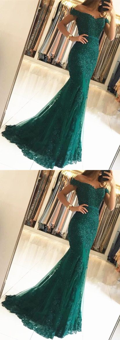 Off Shoulder Lace V-neck Mermaid Prom Dresses 2018 Formal Evening Gowns M4969