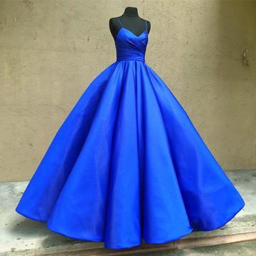 Spaghetti Straps V Neck Royal Blue Taffeta Wedding Dresses Ball Gowns M5115