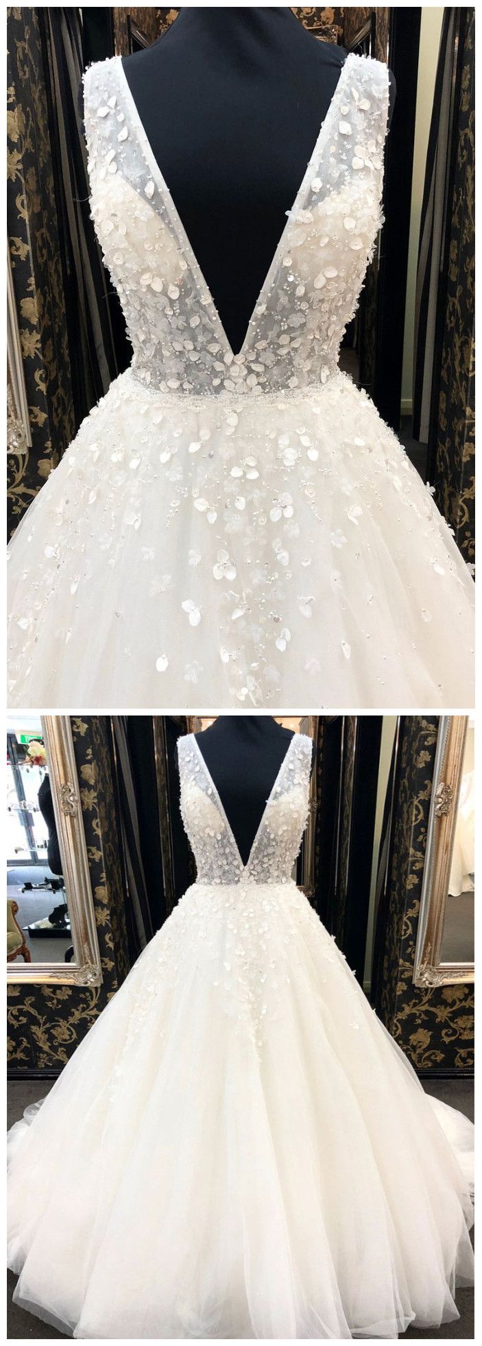 Modest A-line V Neck Tulle Long Prom Dress Y7190