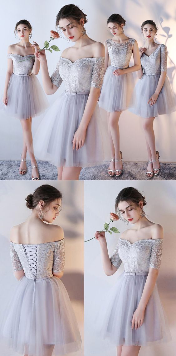 Sleeves Dresses Short Silver Prom Party Dresses With Belt/sash/ribbon Lace Up Mini Popular Homecoming Dresses M5260