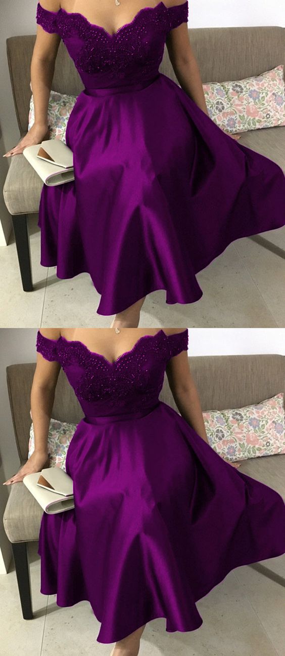 Beaded Lace V-neck Off The Shoulder Bridesmaid Dresses Tea Length Party Gowns M5431
