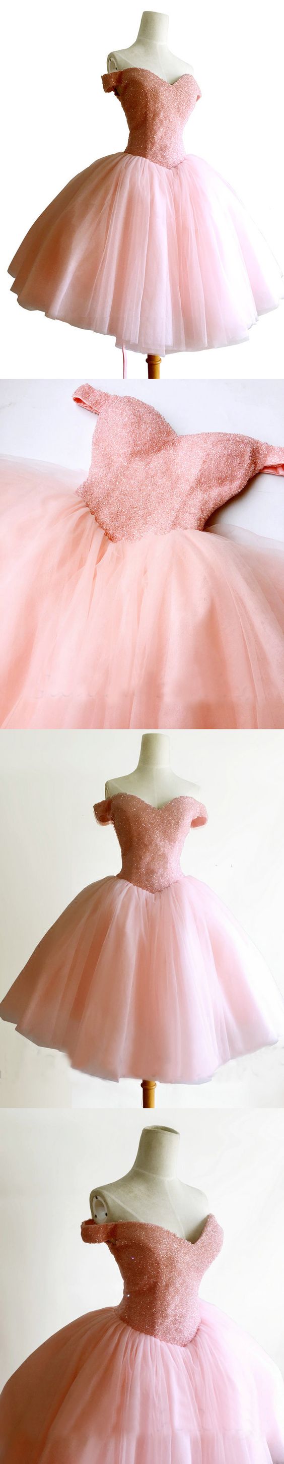 Chic A-line Off-the-shoulder Sparkly Homecoming Dresses Unique Short Prom Dress Pink Homecoming Dresses M5608