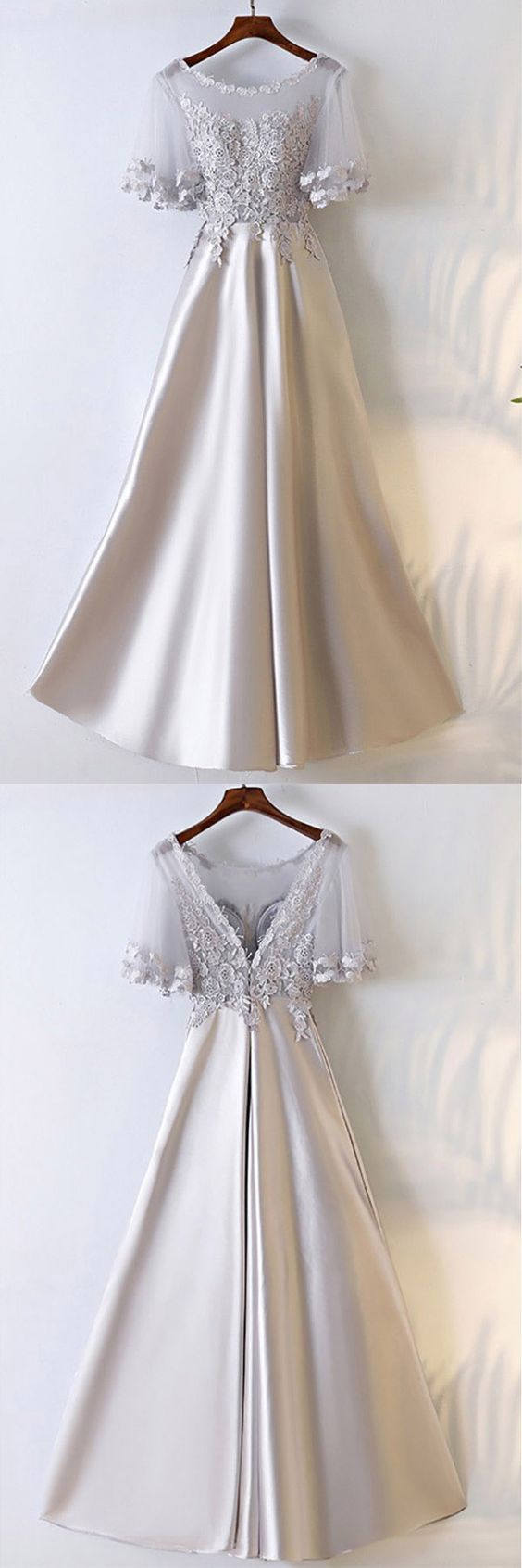 Silver A Line Strapless Satin Tulle Long Prom Dress, Evening Dress C6883